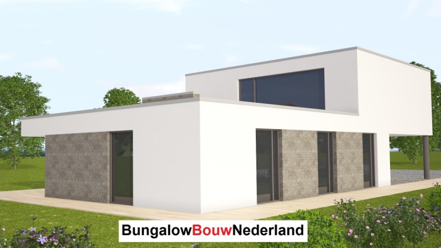 Moderne kubistische woning gelijksvloers wonen, slapen en badkamer met verdieping ontwerp H118 Moderne kubistische woning gelijksvloers wonen, slapen en badkamer met verdieping ontwerp H118