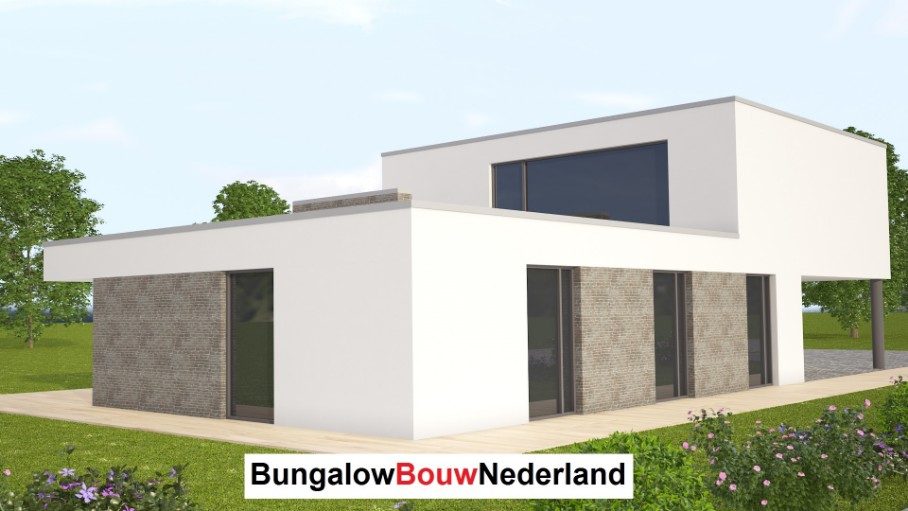  Moderne kubistische woning gelijksvloers wonen, slapen en badkamer met verdieping ontwerp H118