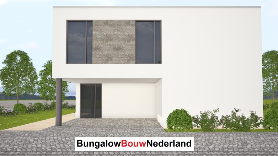  Moderne kubistische woning gelijksvloers wonen, slapen en badkamer met verdieping ontwerp H118