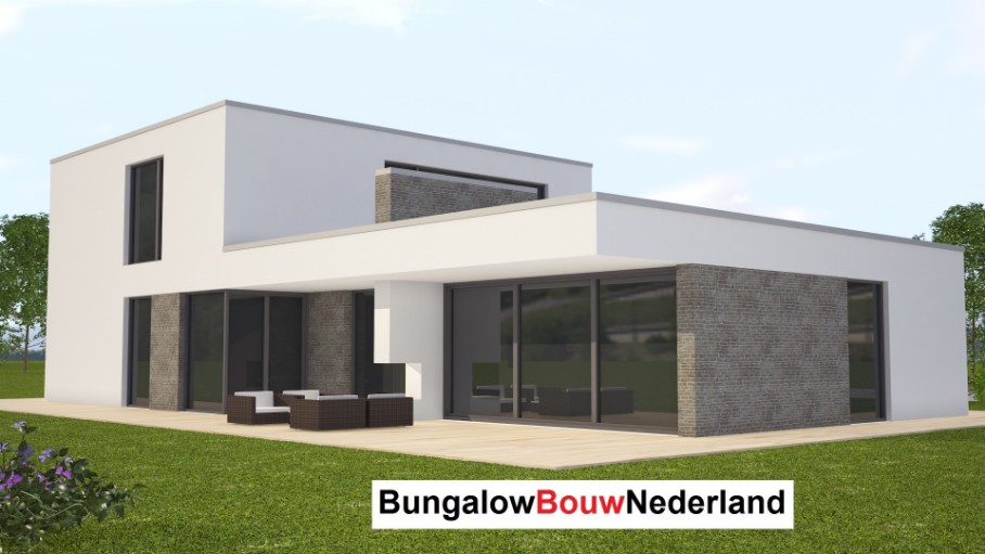  Moderne kubistische woning gelijksvloers wonen, slapen en badkamer met verdieping ontwerp H118