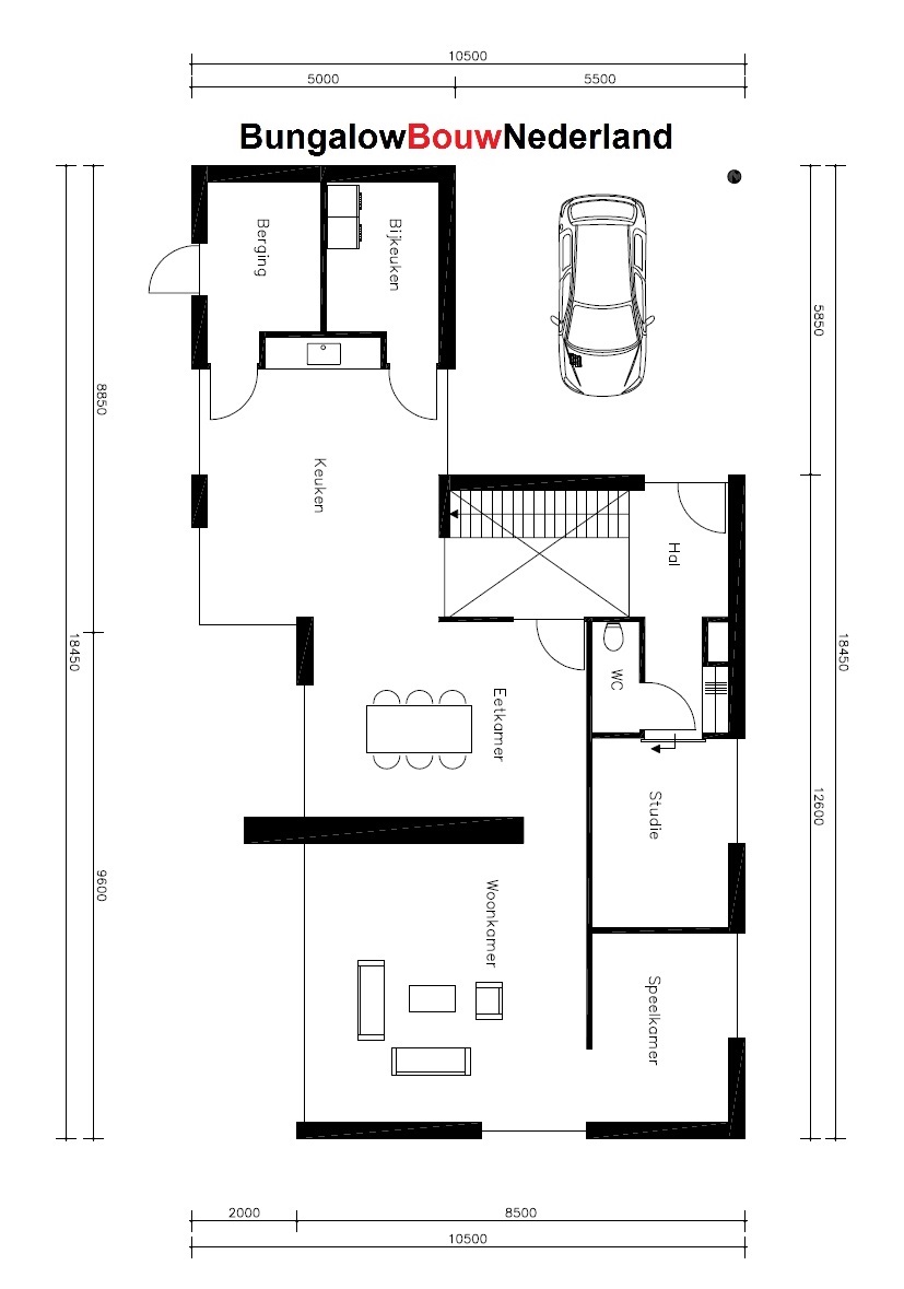 plattegrond indeling woning gelijksvloers wonen, slapen en badkamer met verdieping ontwerp H118 plattegrond indeling woning gelijksvloers wonen, slapen en badkamer met verdieping ontwerp H118