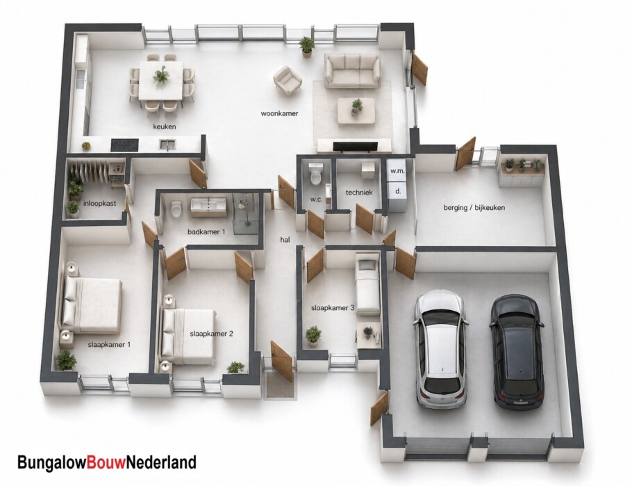 Bungalowbouw Nederland L169 levensloopwoning plat dak 3 drie 4 vier slaapkamers staalframebouw nederland