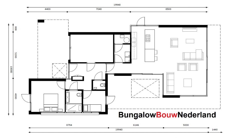 BBN ontwerp L58 bouwtekening grote bungalow prefab bouwsysteem plattegrond indeling BBN ontwerp L58 bouwtekening grote bungalow prefab bouwsysteem plattegrond indeling