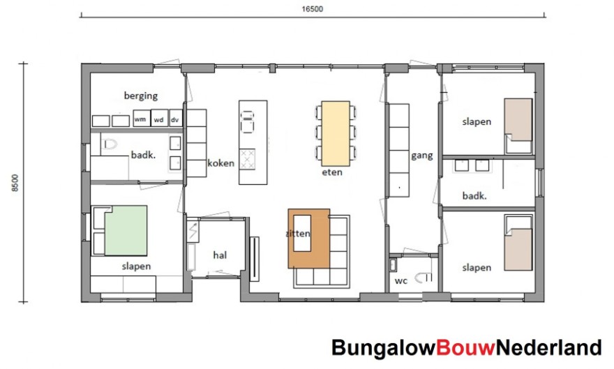 Bungalow Bouw Nederland ontwerp L 198 3 slaapkamers 2 badkamers Bungalow Bouw Nederland ontwerp L 198 3 slaapkamers 2 badkamers