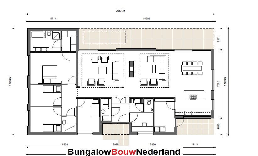 Bungalow bouwen met modern prefab staalframe bouwsysteem ontwerp L110