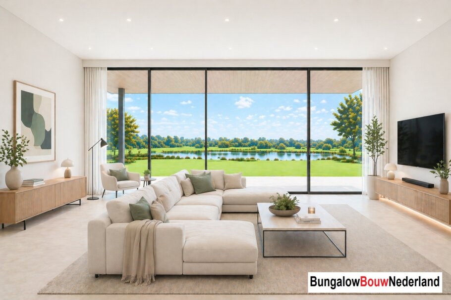 BungalowBouwNederland  H301 interieur inspiratie foto plaatje woninginrichting woonkamer hoog plafond 