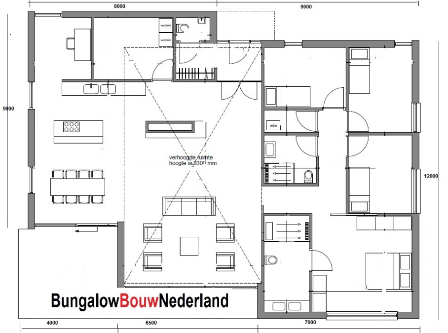 BungalowBouwNederland ontwerpen type L100 v1 levensloopbestendig plattegrond indeling