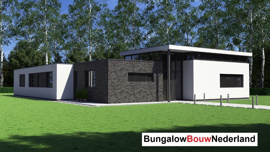 Bungalowbouw-Nederland B155 gelijksvloers modern hoog plafond veel glas energieneutraal