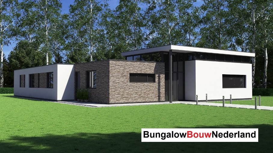 Bungalowbouw-Nederland B155 gelijksvloers modern hoog plafond veel glas energieneutraal Bungalowbouw-Nederland B155 gelijksvloers modern hoog plafond veel glas energieneutraal