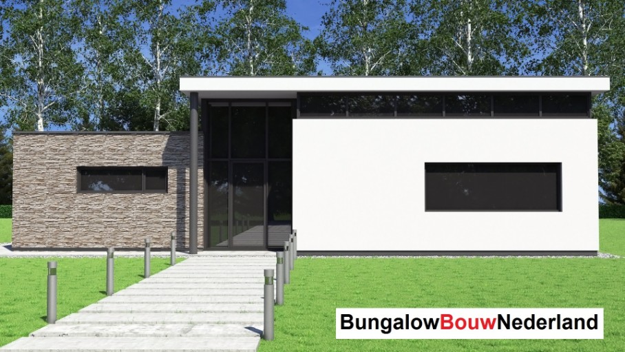 Bungalowbouw-Nederland B155 gelijksvloers modern hoog plafond veel glas energieneutraal