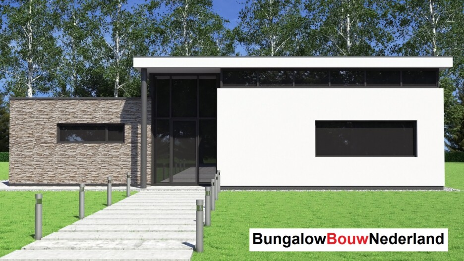 Bungalowbouw-Nederland B155 gelijksvloers modern hoog plafond veel glas energieneutraal