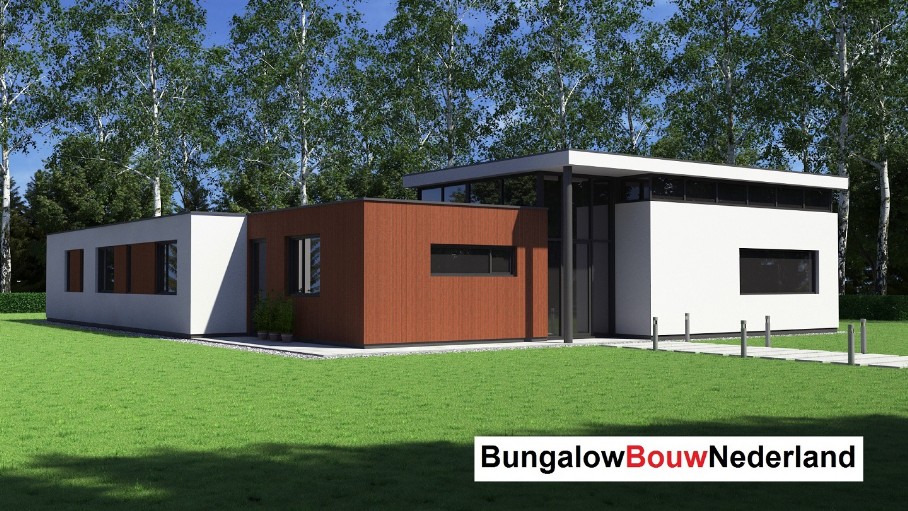 Bungalowbouw-Nederland B155 gelijksvloers modern hoog plafond veel glas energieneutraal