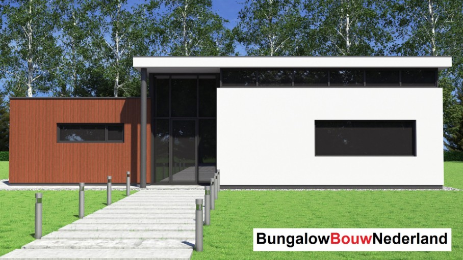 Bungalowbouw-Nederland B155 gelijksvloers modern hoog plafond veel glas energieneutraal Bungalowbouw-Nederland B155 gelijksvloers modern hoog plafond veel glas energieneutraal