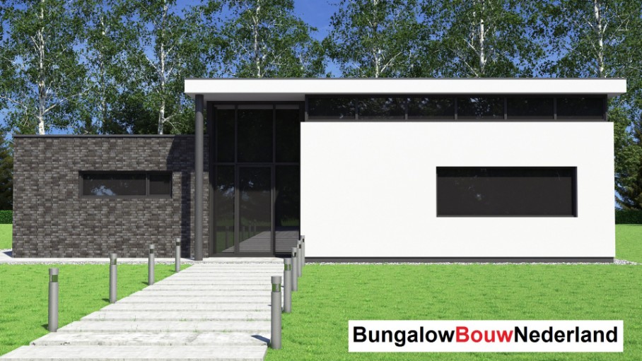 Bungalowbouw-Nederland B155 gelijksvloers modern hoog plafond veel glas energieneutraal