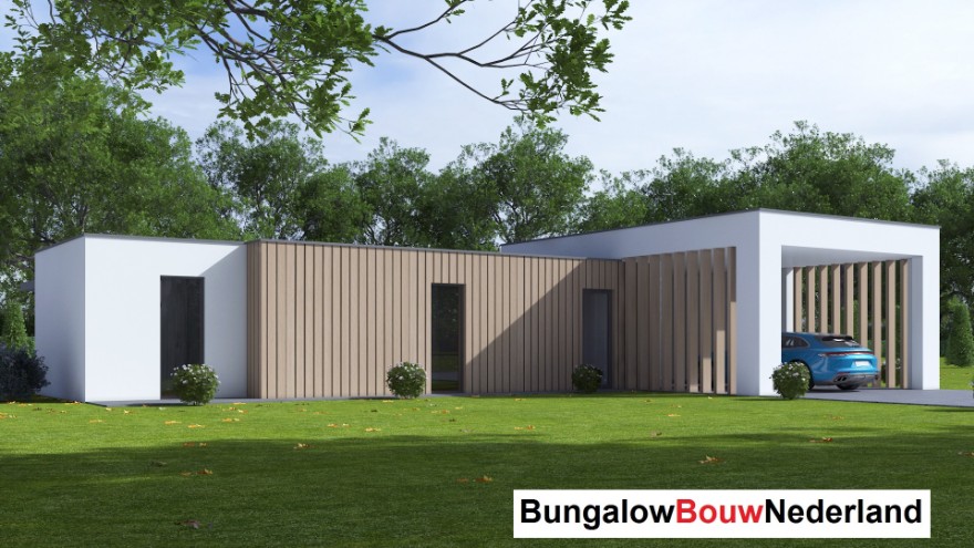 Bungalowbouw Nederland B168 gelijkvloerse woning met overdekt terras staalframebouw Nederland Bungalowbouw Nederland B168 gelijkvloerse woning met overdekt terras staalframebouw Nederland
