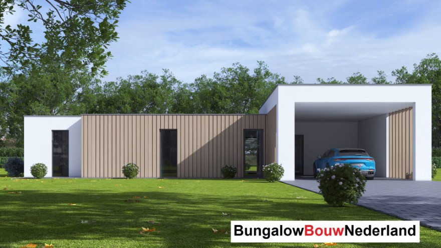 Bungalowbouw Nederland B168 gelijkvloerse woning met overdekt terras staalframebouw Nederland Bungalowbouw Nederland B168 gelijkvloerse woning met overdekt terras staalframebouw Nederland