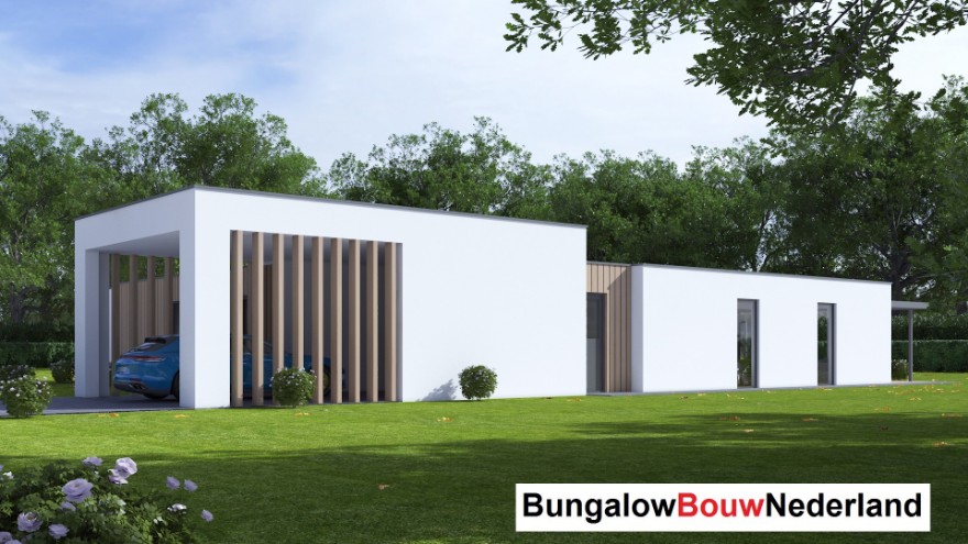 Bungalowbouw Nederland B168 gelijkvloerse woning met overdekt terras staalframebouw Nederland Bungalowbouw Nederland B168 gelijkvloerse woning met overdekt terras staalframebouw Nederland