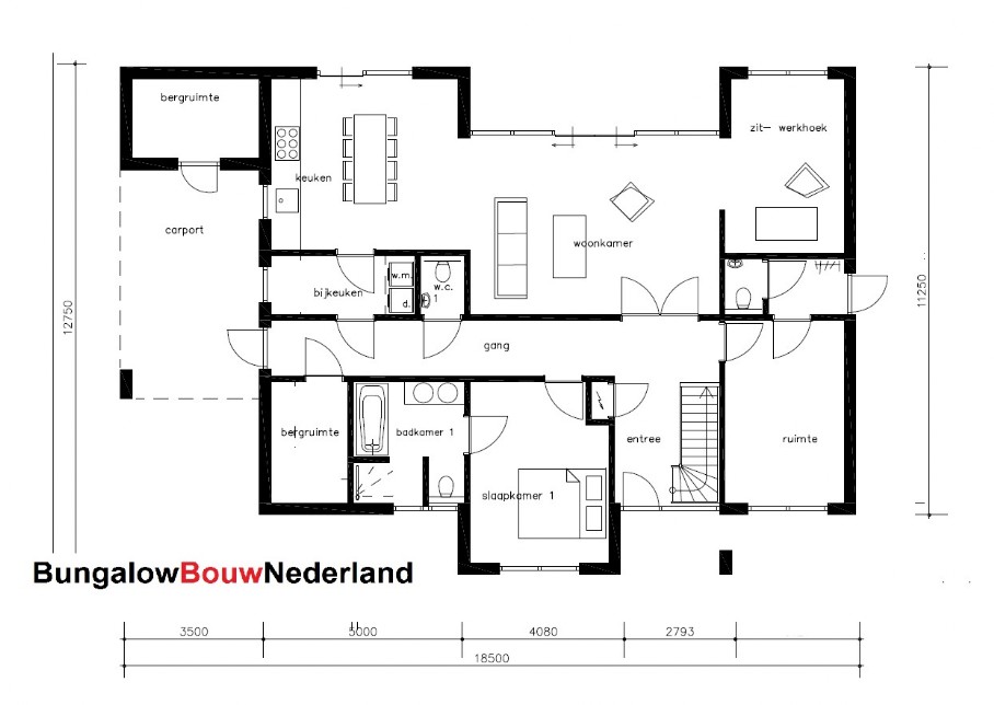 Bungalowbouw-Nederland H377 moderne kubistische levenloopbestendige villawoning met verdieping