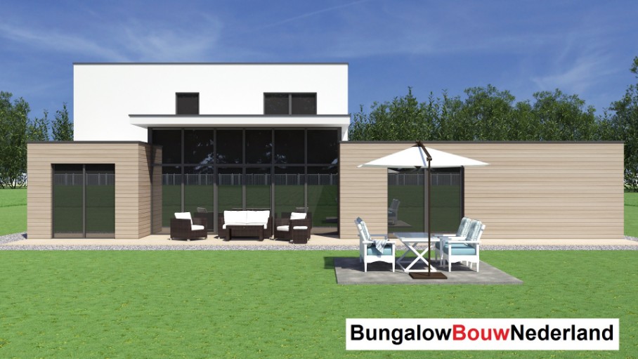 Bungalowbouw-Nederland H377 moderne kubistische levenloopbestendige villawoning met verdieping