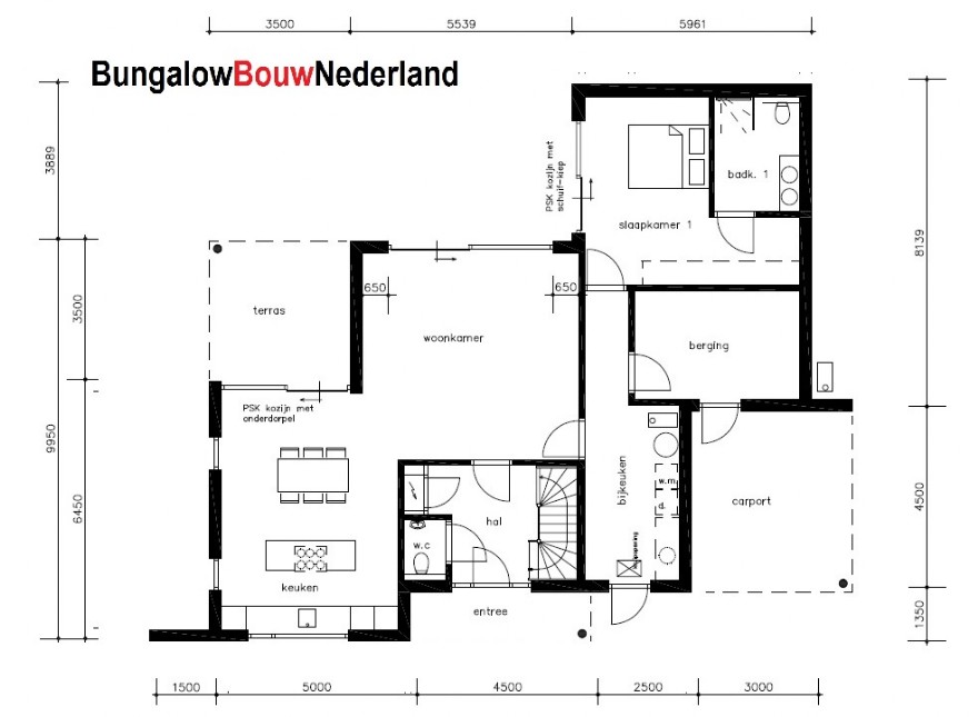 Bungalowbouw Nederland H392 gelijkvloerse woning met kleine verdieping door  staalframebouw nederland