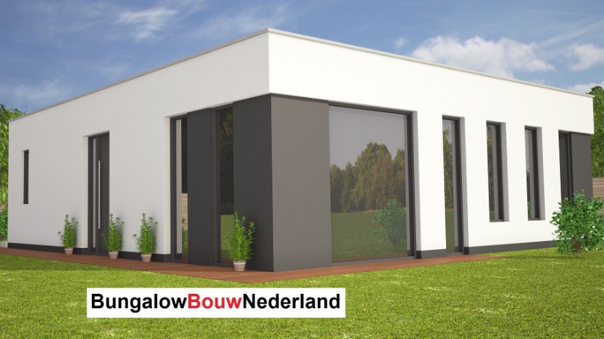 Bungalowbouw-Nederland L114 moderne bungalow met plat dak  staalframe bouwsysteem Bungalowbouw-Nederland L114 moderne bungalow met plat dak  staalframe bouwsysteem