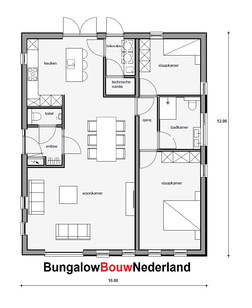 Bungalowbouw-Nederland L114 moderne bungalow met plat dak ATLANTA  staalframe bouwsysteem