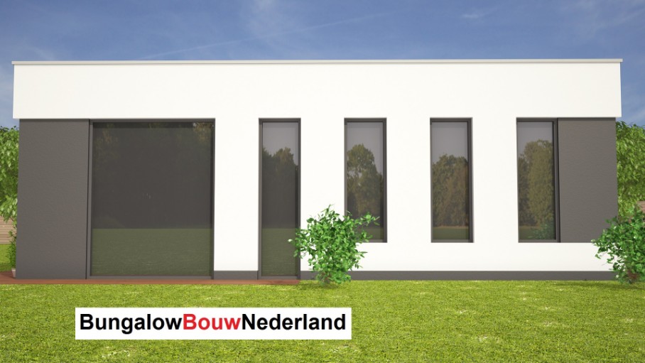 Bungalowbouw-Nederland L114 moderne bungalow met plat dak ATLANTA  staalframe bouwsysteem