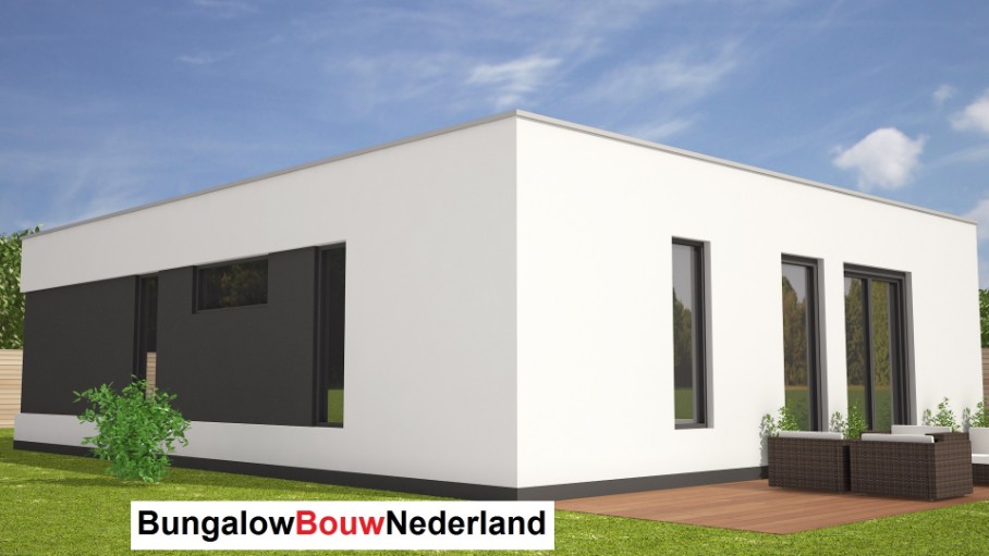 Bungalowbouw-Nederland L114 moderne bungalow met plat dak ATLANTA  staalframe bouwsysteem