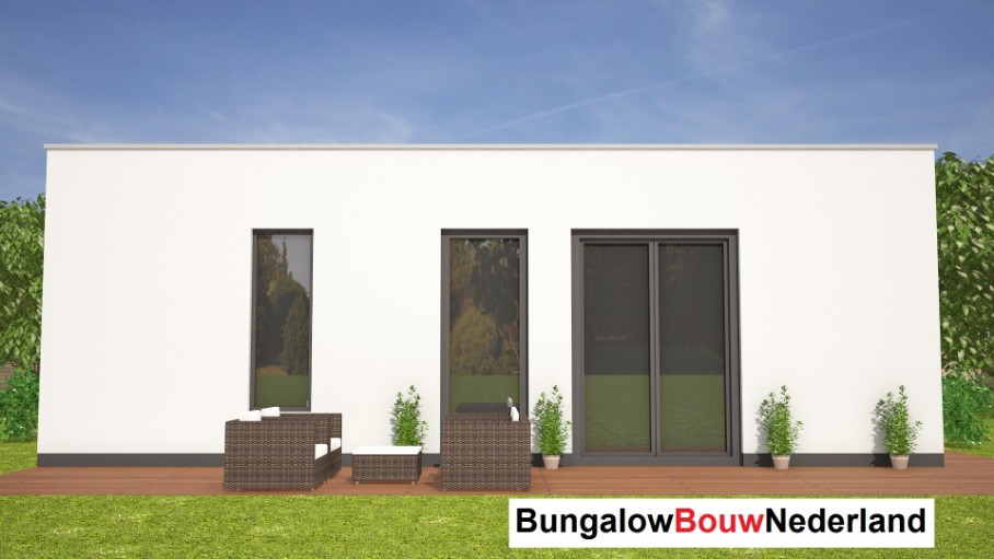 Bungalowbouw-Nederland L114 moderne bungalow met plat dak ATLANTA  staalframe bouwsysteem