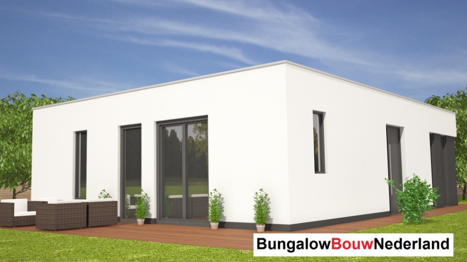 Bungalowbouw-Nederland L114 moderne bungalow met plat dak ATLANTA  staalframe bouwsysteem