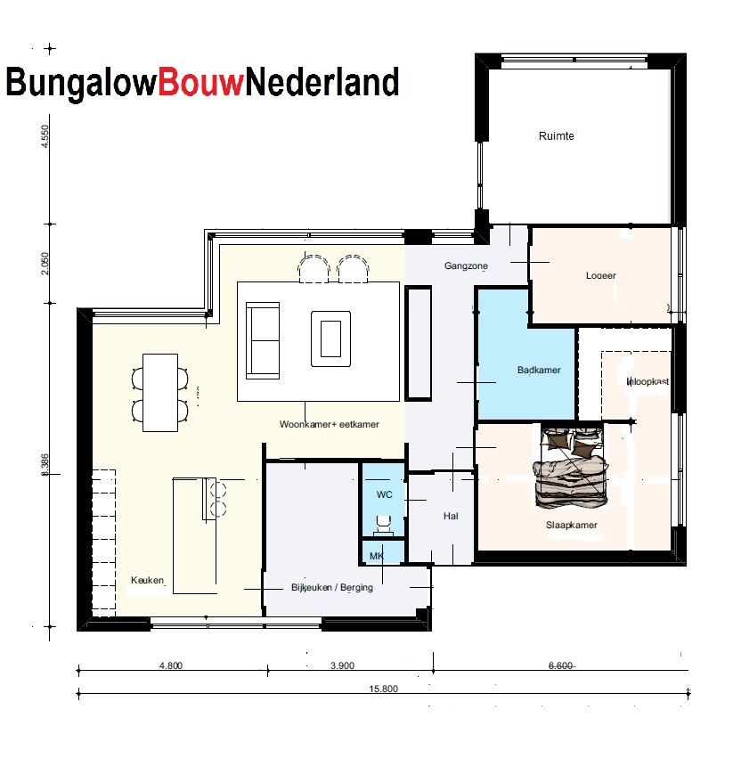 Bungalowbouw Nederland L115 slaapkamer badkamer levenloopbestendig  ATLANTA staalframebouw 