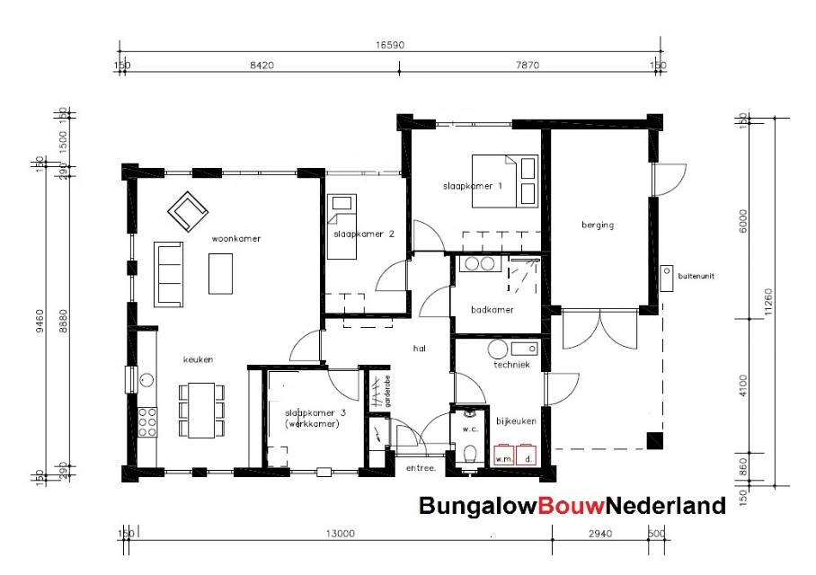 Bungalowbouw-Nederland L157 platdak bungalow bouwen vanaf 250.000 aannemer ATLANTA MBS 