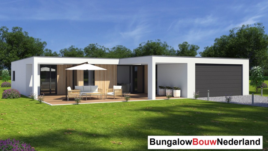 Bungalowbouw-Nederland L159 energieneutraal modern ontwerp overdekt terras  staalframe 