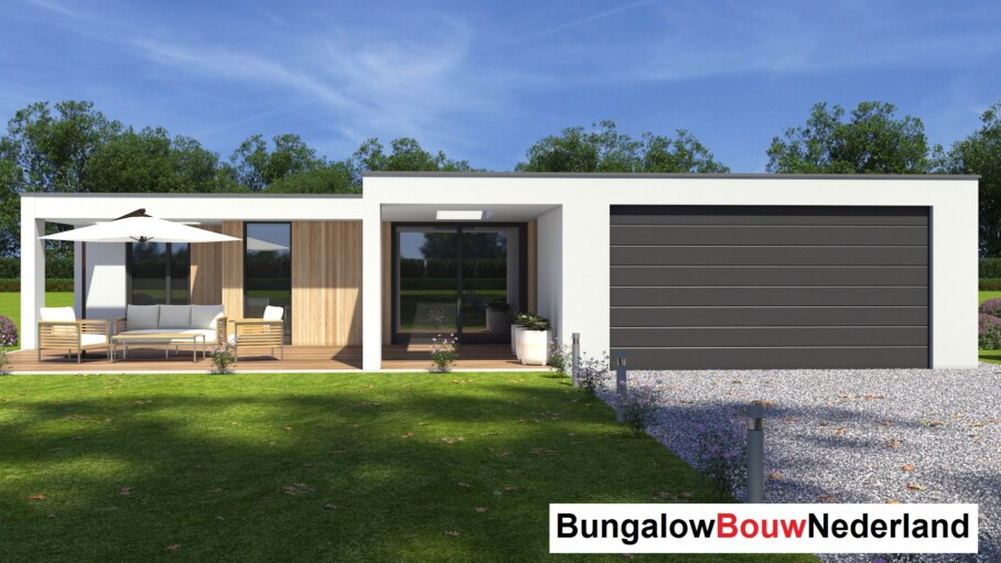 Bungalowbouw-Nederland L159 energieneutraal modern ontwerp overdekt terras  staalframe 