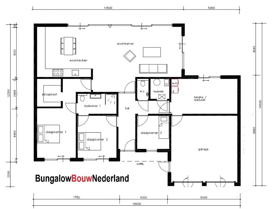 Bungalowbouw Nederland L169 levensloopwoning plat dak  4 vier slaapkamers ATLANTA MBS staalframe 