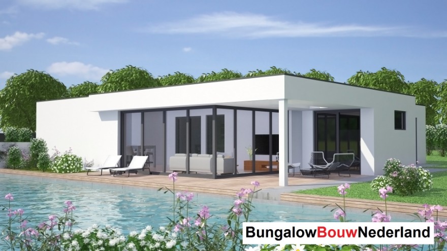 Bungalowbouw Nederland type L 145 plat dak goedkoop bouwen staalframe