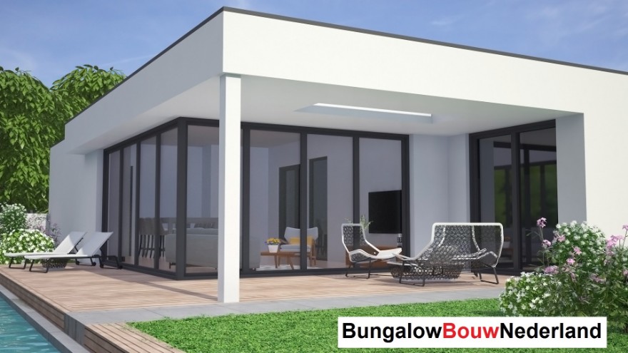 Bungalowbouw Nederland type L 145 plat dak goedkoop bouwen staalframe Bungalowbouw Nederland type L 145 plat dak goedkoop bouwen staalframe