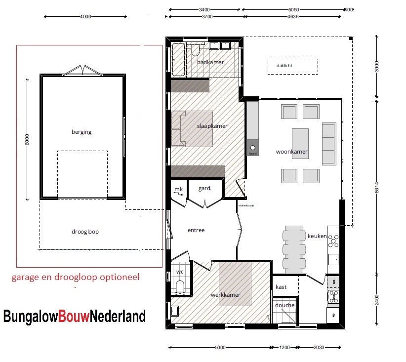 Bungalowbouw Nederland type L 145 plat dak goedkoop bouwen staalframe