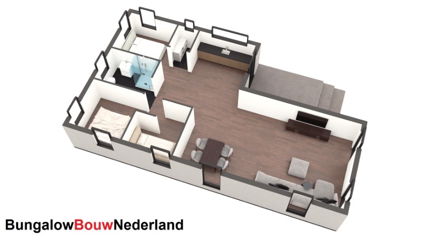 Bungalowbouw nederland type B188 plat dak versie betaalbare woningen vanaf 150.000 euro