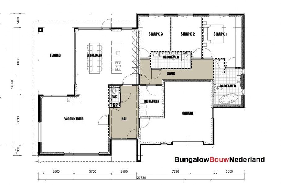 BungalowbouwNederland L143 levensloopbestendig verhoogde woonkamer ATLANTA MBS staalframebouw    