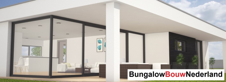 Bungalowbouwnederland.nl ontwerp L121 plat dak met veel glas en garage (4)