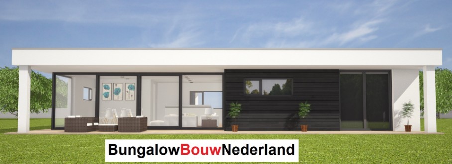 Bungalowbouwnederland.nl ontwerp L121 plat dak met veel glas en garage (4)