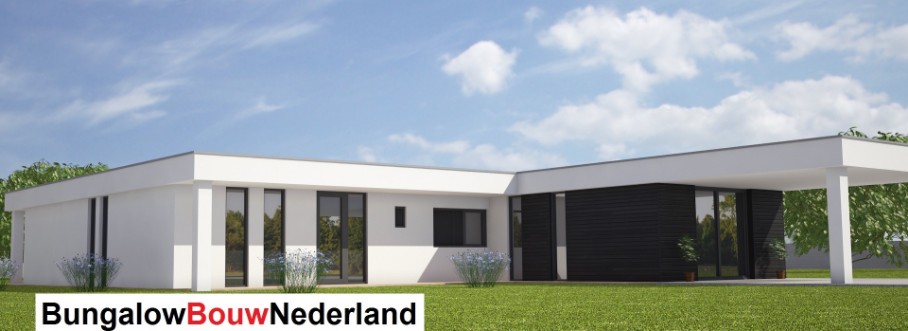 Bungalowbouwnederland.nl ontwerp L121 plat dak met veel glas en garage (4)