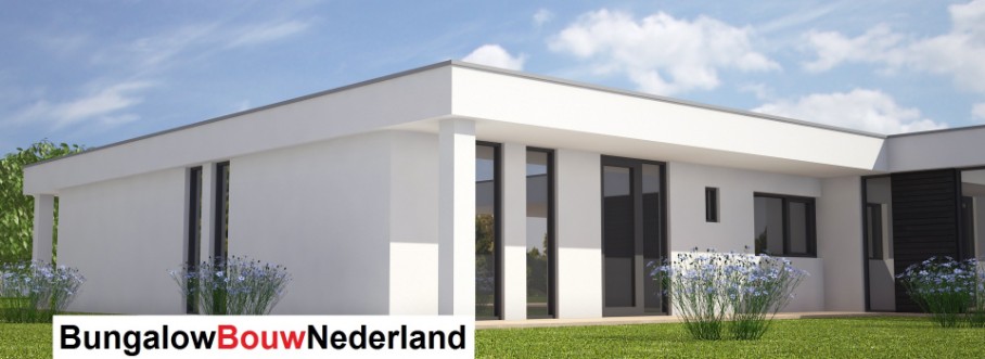 Bungalowbouwnederland.nl ontwerp L121 plat dak met veel glas en garage (4)