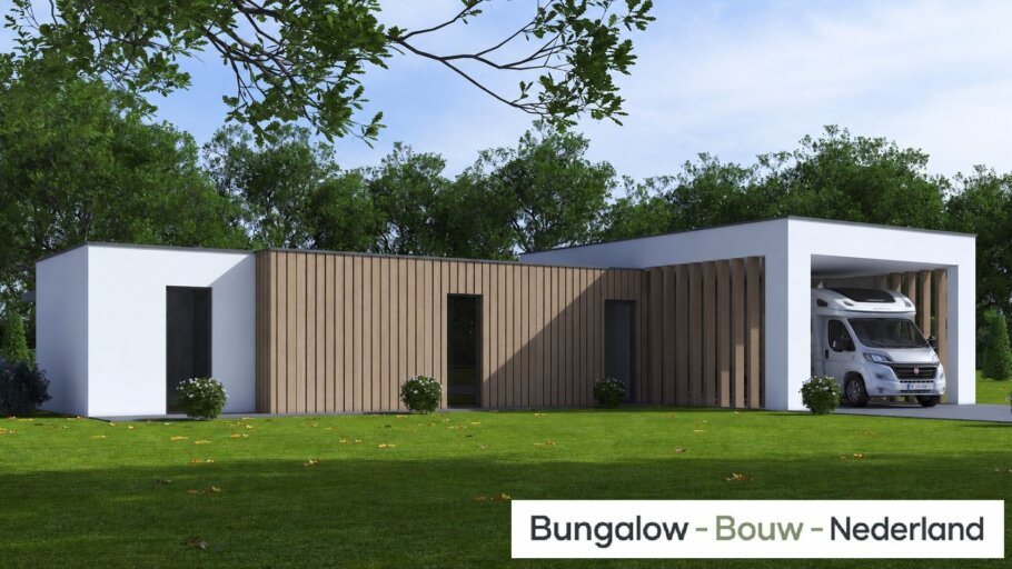 Moderne levensloopbestendige bungalow L-168 met plat dak en hoge campercarport