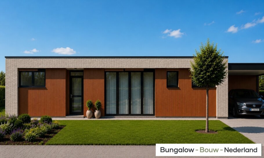 L-198 moderne gelijkvloerse bungalow met plat dak en 3 slaapkamers