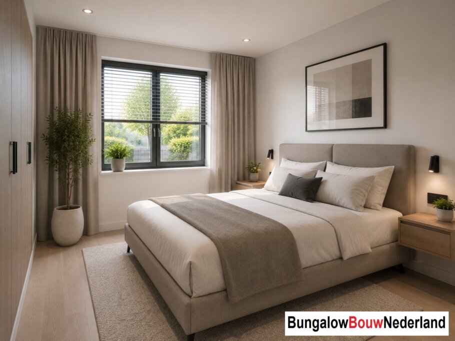 Interieur inspiratie voor bungalow L154 met plat dak en prefab staalframebouw constructie