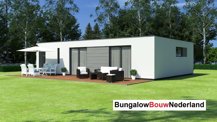 Kleine vrijstaande bungalow met plat dak 2 slaapkamers type L154 ATLANTA MBS Steelframe staalframe