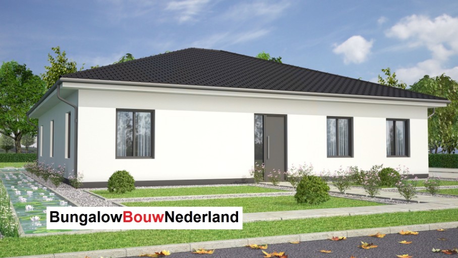 L 132 v2 BUNGALOWBOUW Nederland gelijkvloers met schuin hellend dak staalframebouw 