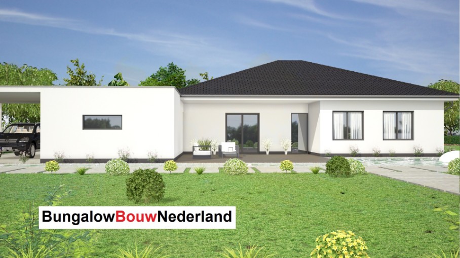 L 132 v2 BUNGALOWBOUW Nederland gelijkvloers met schuin hellend dak staalframebouw 